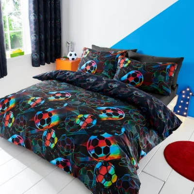 Dunelm Bright Football Duvet Cover & Pillowcase Set Black
