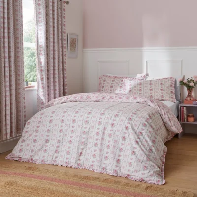 Dunelm Vintage Floral Frill Cotton Duvet Cover and Pillowcase Set