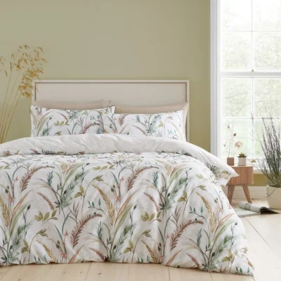 Dunelm RHS Ornamental Grasses 200 Thread Count Natural Cotton Reversible Duvet Cover and Pillowcase Set Natural