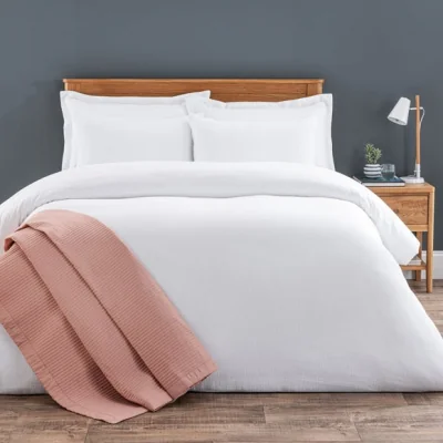 Dunelm Alston Waffle White Duvet Cover and Pillowcase Set White