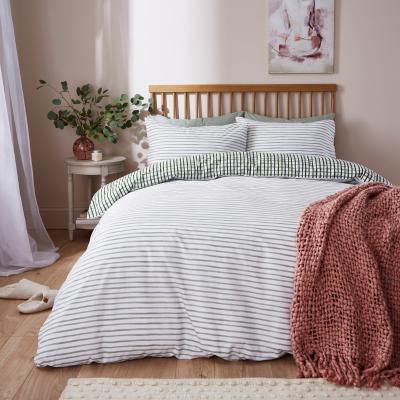 Dunelm Elora Stripe Green Cotton Duvet Cover & Pillowcase Set Green