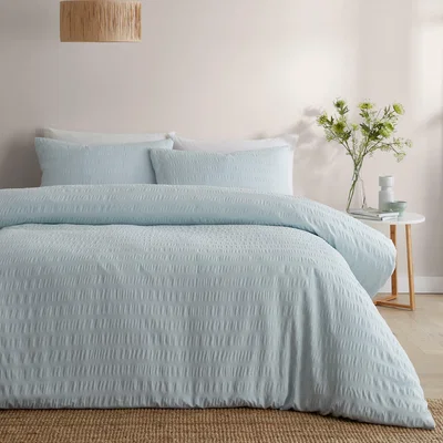 Dunelm Serene Honely Duvet Cover and Pillowcase Set Duck Egg (Blue)