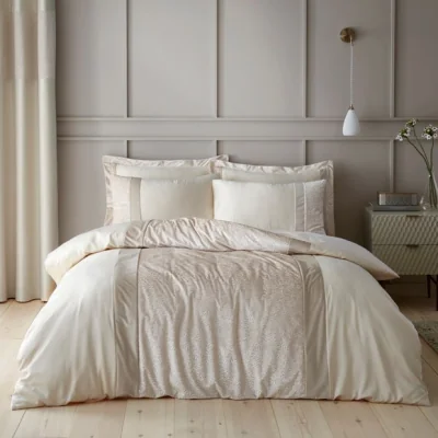 Dunelm Beverley Champagne Duvet Cover and Pillowcase Set Beige