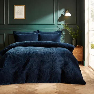 Dunelm Haisley Geometric Navy Duvet Cover and Pillowcase Set Navy (Blue)