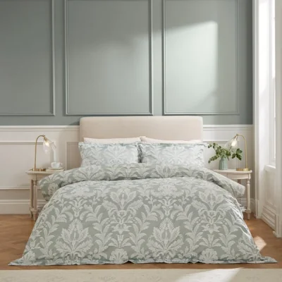 Dunelm Dorma Florence Duvet Cover and Pillowcase Set Green/White