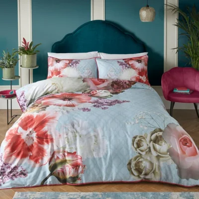 Dunelm Mayfair Lady Cotton Duvet Cover and Pillowcase Set Blue