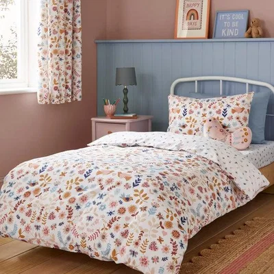 Dunelm Folk Floral 100% Cotton Duvet Cover & Pillowcase Set