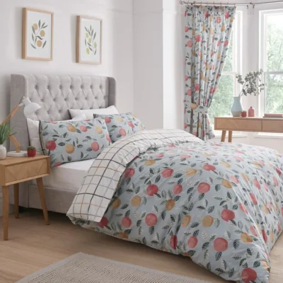 Dunelm Dreams and Drapes Botanical Fruits Reversible Duvet Cover and Pillowcase Set Green