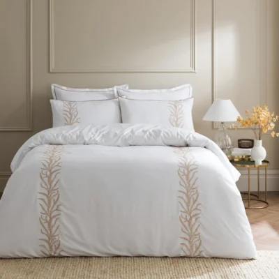 Dunelm Embroidered Leaf Trail Microfibre Duvet Cover & Pillowcase Set