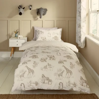 Dunelm Sketched Animal Duvet Cover and Pillowcase Set Natural