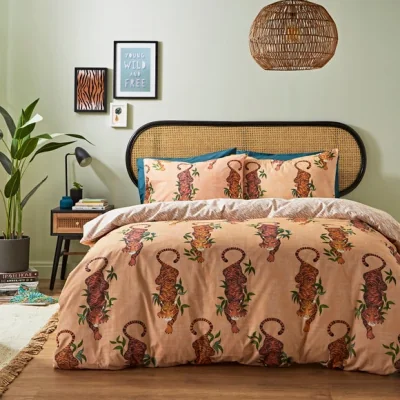Dunelm Tiger Foliage Duvet Cover Set Orange