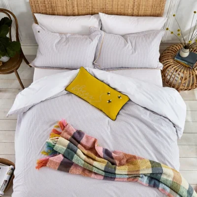 Dunelm Joules Bee Seersucker 100% Cotton Duvet Cover and Pillowcase Set Grey