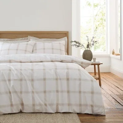 Dunelm Bianca Oxton Check 200 Thread Count 100% Cotton Duvet Cover & Pillowcase Set