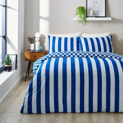 Dunelm Hadleigh Stripe Blue Duvet Cover & Pillowcase Set Blue