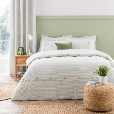 Dunelm Khai Stripe Sage Duvet Cover and Pillowcase Set Sage (Green)