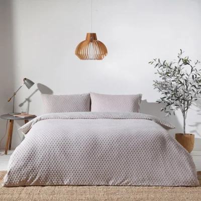 Dunelm The Linen Yard Polka Tuft Stone 100% Cotton Duvet Cover & Pillowcase Set Grey