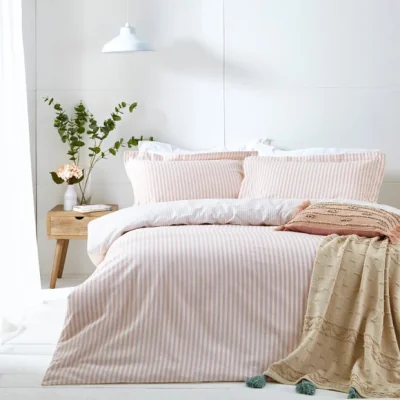 Dunelm The Linen Yard Hebden Blush 100% Cotton Duvet Cover & Pillowcase Set Blush