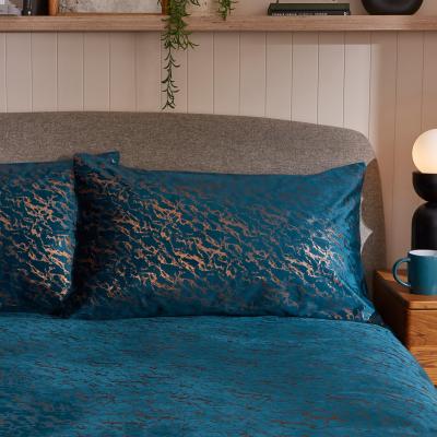 Dunelm Barker Foil Duvet Cover and Pillowcase Set Teal (Blue)