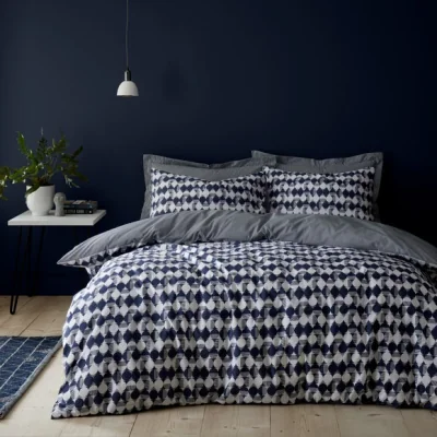 Dunelm Elements Cove Blue Duvet Cover and Pillowcase Set Blue/White