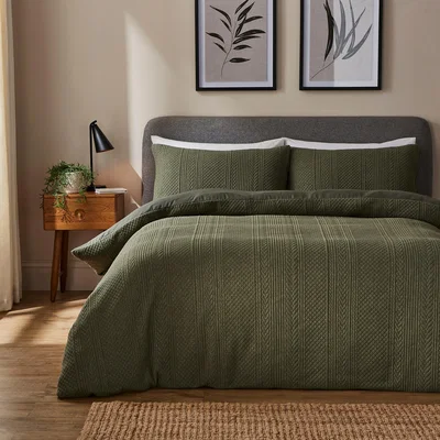 Dunelm Blakely Cable Duvet Cover and Pillowcase Set Olive (Green)