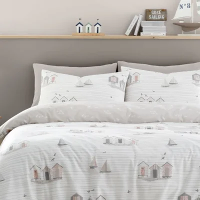 Dunelm Fusion Beach Huts Duvet Cover and Pillowcase Set Natural