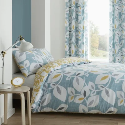 Dunelm Catherine Lansfield Inga Leaf Teal Reversible Duvet Cover & Pillowcase Set Teal (Blue)