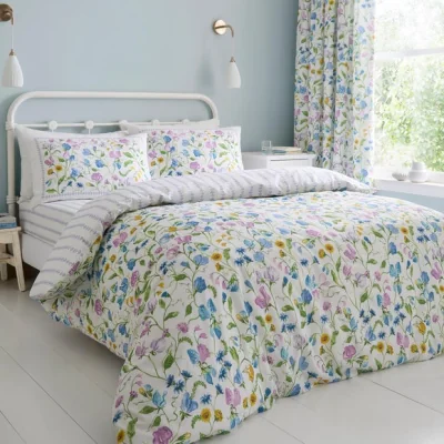Dunelm Dreams n Drapes Sweetpea Floral 100% Cotton Duvet Cover & Pillowcase Set