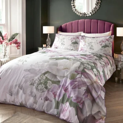Dunelm Lotus Floral Cotton Duvet Cover and Pillowcase Set MultiColoured