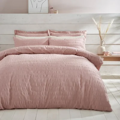 Dunelm Aria Seersucker Blush Duvet Cover and Pillowcase Set Blush