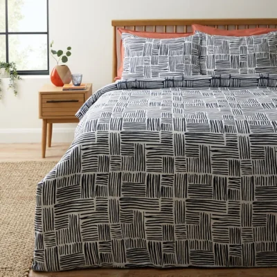Dunelm Abel Dash Navy Duvet Cover and Pillowcase Set Navy Blue/White