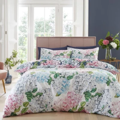 Dunelm RHS Hydrangea Garden 200 Thread Count White Cotton Reversible Duvet Cover and Pillowcase Set White
