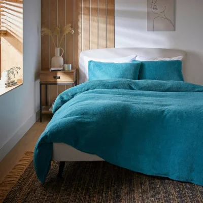 Dunelm Teddy Duvet Cover and Pillowcase Set Teal (Blue)