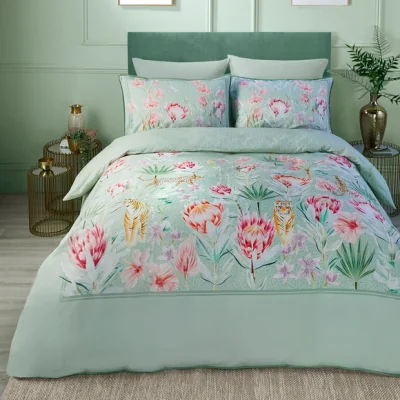 Dunelm Soiree Tropical Leopard 200 Thread Count Duvet Cover and Pillowcase Set Green