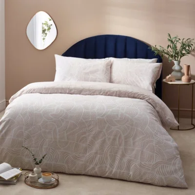Dunelm HÖEM Dunes Cotton Rich Duvet Cover & Pillowcase Set, Shell Beige/White