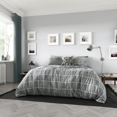 Dunelm Helena Springfield Check Duvet Cover and Pillowcase Set Charcoal