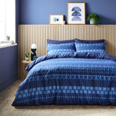 Dunelm Oden Geometric Blue Duvet Cover and Pillowcase Set Blue