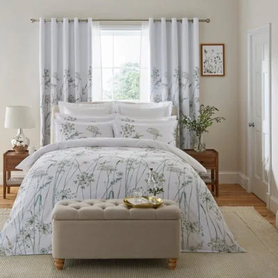 Dunelm Dorma Purity Meadow Powder Green 100% Cotton Duvet Cover & Pillowcase Set Powder Green