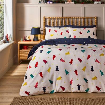 Dunelm Multicoloured Trees Printed Fleece Duvet Cover and Pillowcase Set