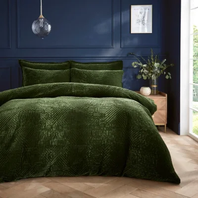 Dunelm Haisley Geometric Olive Duvet Cover and Pillowcase Set Olive (Green)