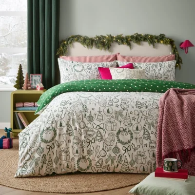 Dunelm Furn. Merry Christmas Brushed Polycotton Duvet Cover & Pillowcase Set