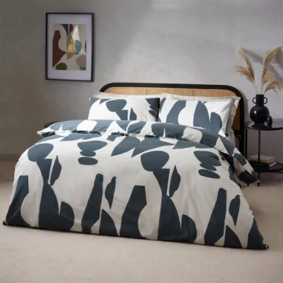 Dunelm HÖEM Meta Cotton Rich Duvet Cover & Pillowcase Set, Dusk Dark Grey/White