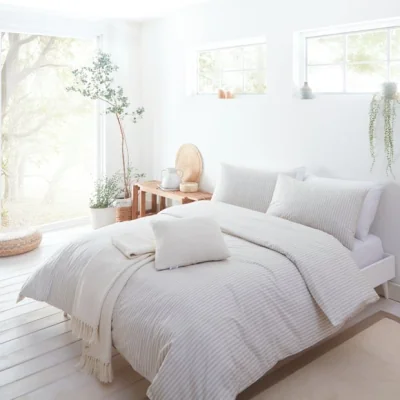 Dunelm Ellis Stripe Duvet Cover and Pillowcase Set Natural Natural
