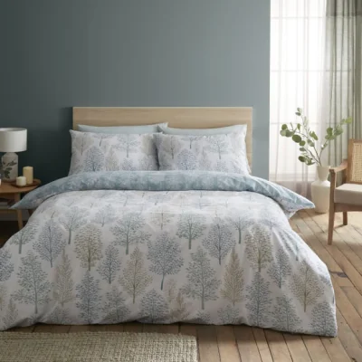 Dunelm Catherine Lansfield Wilda Tree Reversible Green Duvet Cover & Pillowcase Set Green