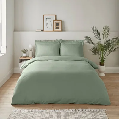 Dunelm Super Soft Microfibre Plain Duvet Cover and Pillowcase Set Green