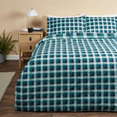Dunelm Mila Checked Blue Duvet Cover and Pillowcase Set Blue/Green