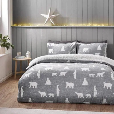 Dunelm Catherine Lansfield Cosy Polar Bear Sherpa Duvet Cover & Pillowcase Set