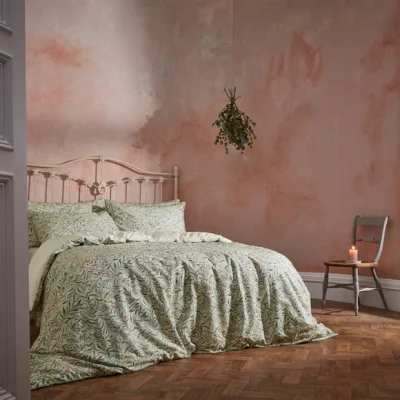 Dunelm EW by Edinburgh Weavers Malory Floral Eucalyptus 100% Cotton Sateen Duvet Cover & Pillowcase Set Green