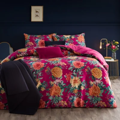 Dunelm Peony Floral Duvet Cover & Pillowcase Set Pink
