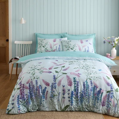 Dunelm Butterfly Fields 180 Thread Count Cotton Sateen Duvet Cover & Pillowcase Set