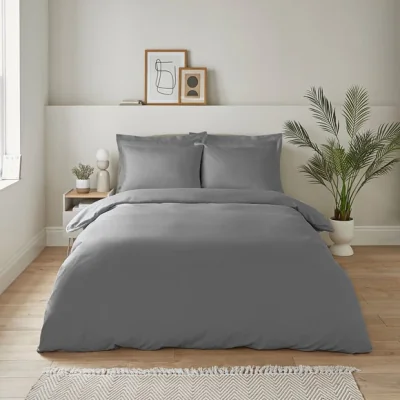 Dunelm Super Soft Microfibre Plain Duvet Cover and Pillowcase Set Grey